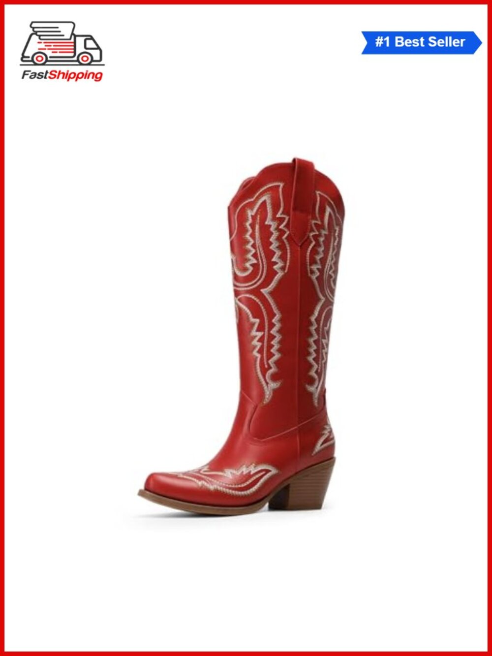 ✨ DREAM PAIRS Faux Leather Knee High Western Cowboy Boots Square Toe